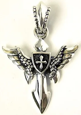 Wing Dagger Cross Sterling 925 Silver Men's Pendant • $46.99