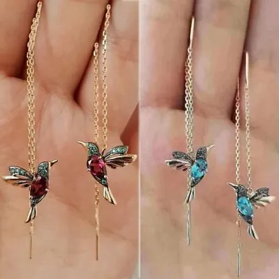 $2.12 • Buy Crystal Hummingbird Earrings Stud Threader Long Drop Tassel Dangle Jewelry Gift