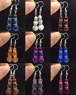 Charming 6+8+10mm Multicolor Gemstone Round Gemstone 925 Silver Hook Earrings AA • $2.96