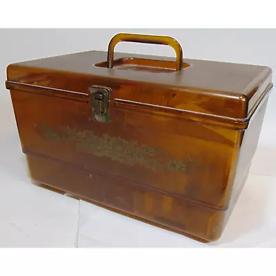 Vintage Sewing Box WIL-HOLD Wilson Plastic Amber Orange Accessories Tools • $29.99