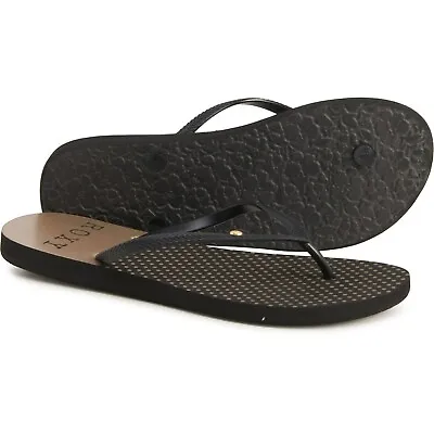 ROXY Women's Guppy Stamp Black Flip Flops Sandals Size 9 Summer Beach • $19.90