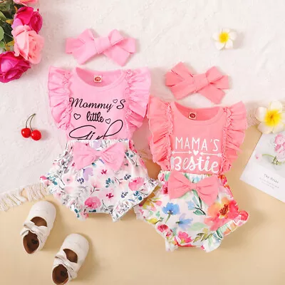 3PCS Newborn Baby Girl Ruffle Romper Tops Floral Shorts Pants Outfit Clothes Set • £8.69