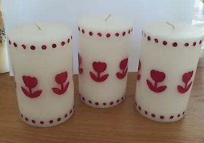 3 X Pink & White Pillar Candles By Colony • £9.99