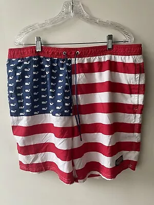 Vineyard Vines Swim Trunks Mens XL Shorts USA American Flag Red Whales Pockets • $19.88