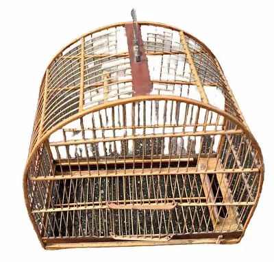 Antique Asian Wooden Bird Cage Mahogany & Bamboo 19th Century • $60