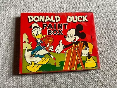 DONALD DUCK PAINT BOX 5 3/4  X 4 1/2  1950 Walt Disney Tin Vintage See Pics • $29.99
