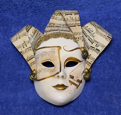 Ceramic Venetian 9  Jester Masquerade Bells Music Notes Hand Painted Wall Mask • $28.88