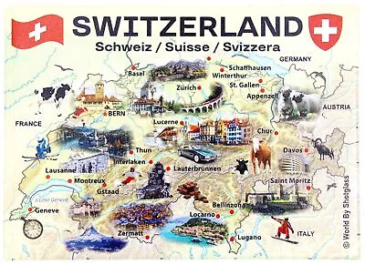 Switzerland Graphic Map And Attractions Souvenir Fridge Magnet 2.5  X 3.5  • $8.45