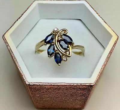 14k Yellow Gold Plated 1.25CT Marque Cut Lab Created Blue Sapphire  Diamond Ring • $129.99