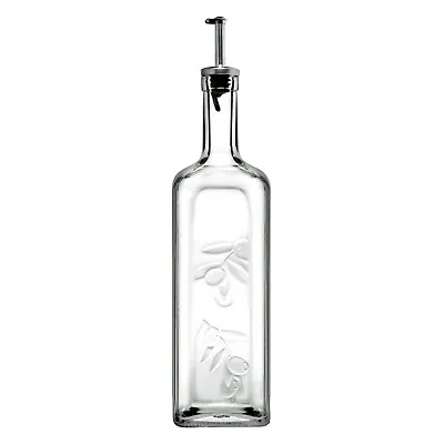 Pasabahce Homemade 1L Oil Vinegar Glass Condiment Bottle Designed Metal Pourer • £8.49