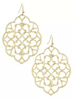 Goldtone Organic Moroccan Style Filigree Dangle Earrings Euro Hooks Polished • $13.99