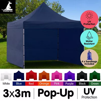 $75 • Buy New 3x3 WALLAROO POP UP OUTDOOR GAZEBO FOLDING TENT PARTY MARQUEE CANOPY 
