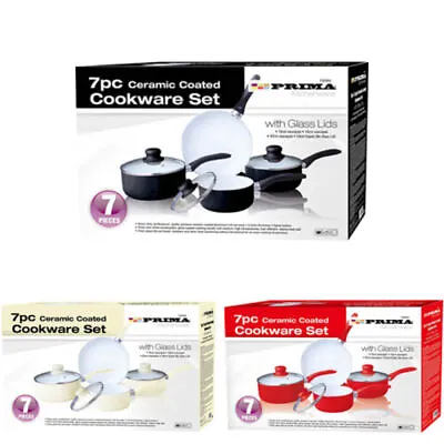 New 7pc Non Stick Cookware Set Saucepan Frying Cooking Stainless Steel Ceramic • £21.95