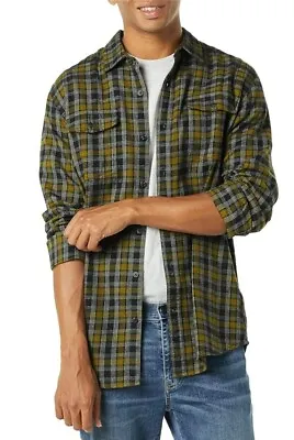 XL Long Sleeve Shirt Mens Regular Fit Two Button Pocket Check Plaid 100% Cotton • £10.50