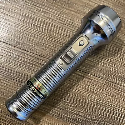 Vintage Ray-O-Vac Sportsman Silver Flashlight 6” Chrome Metal Ribbed C Cell USA! • $19.88