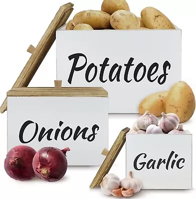Potato And Onion Storage Bin Set Of 3 Farmhouse Kitchen Storage Container Set F • $50.88