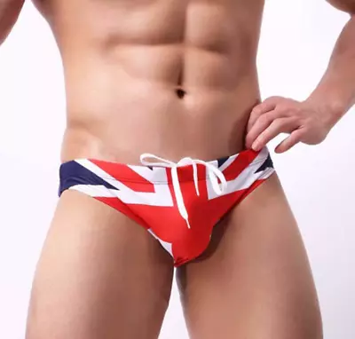 £16.95 • Buy Mens Medium White Union Jack Spandex Lycra Swim Trunks Bikini Shorts Gay UK