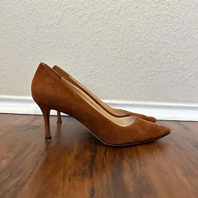 MANOLO BLAHNIK BB 90mm Suede Pumps Heel In Cognac EU 40 US 10 UK 7 • $180