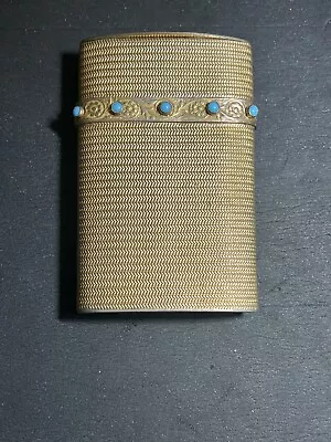 Gold Turquoise Jeweled Gem Top Pill Box Snuff Trinket Card Case Made Italy • $4.99