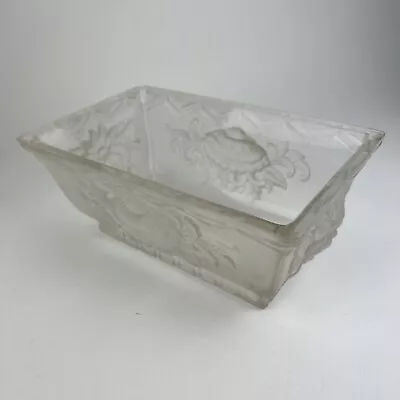 Vintage Art Deco Verlys France Crystal Rectangular Chrysanthemum Frosted Bowl  • $74.95