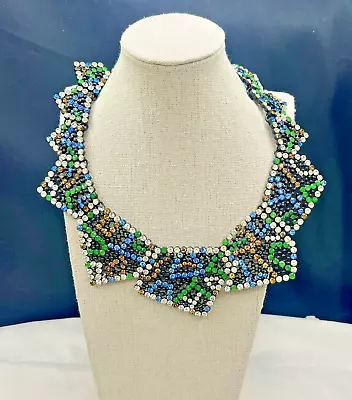 Fabulous ZARA Black Statement Bib Necklace With Blue Green Clear Topaz RS • $14.99