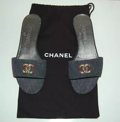 CHANEL Metallic Slides Sandals CC Logo Size 35C EU Brand New • $529.99