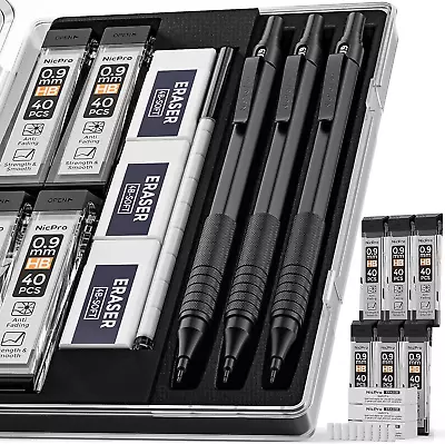 Nicpro Metal 0.9 Mm Mechanical Pencils Set With Case 3PCS Black 0.9mm Drafting • $19.59