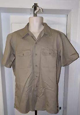 Mens Vintage DICKIES Work Shirt Tan Beige Khaki Size L USA Made Short Sleeve EUC • $12