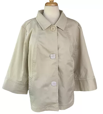 Motto Jacket 3X Beige Stretch Casual 3/4 Sleeves Button Front Pockets NEW Tag • $12.99