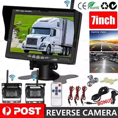 7  Wireless Rear View Monitor +2 WIFI Reverse Camera Kit Caravan Bus Truck 12V • $85.95