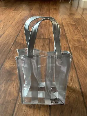 Mary Kay Clear & Silver Vinyl Plastic Tote Bag Silver Handle 9” X 7” X 4” • $9.95