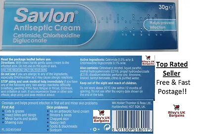 SAVLON ANTISEPTIC CREAM Insect Bites Cuts Minor Burns Nappy Rash Spots Sores 30g • £3.95