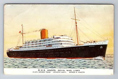 RMS Andes Royal Mail Lines Ship Transportation Antique Vintage Postcard • $7.99