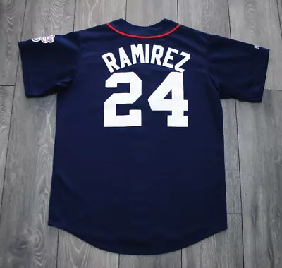 Manny Ramirez #24 Cleveland Indians Mlb Majestic Jersey Blue Mens Large Vintage • $79.99