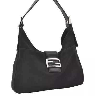 Authentic FENDI Vintage Shoulder Hand Bag Purse Jersey Leather Black 9919I • $151.50