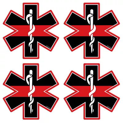Hard Hat EMT Cross Red Line Stickers 4 Pack - Helmet Fire Fighter Tool Box HH028 • $4.19