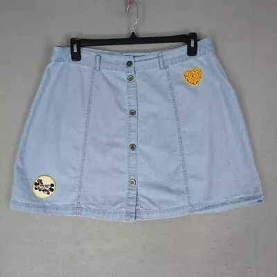 Disney Mini Skirt Womens XL Light Blue Denim Mickey Minnie Classic 100% Cotton • $26.48