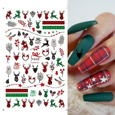 Nail Art Sticker Decal Christmas Mistletoe Reindeer Berries Holly Fern F800 NH13 • $2.95
