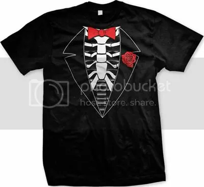 $11.95 • Buy Rib Cage Skeleton Fake Tuxedo Red Bow Tie Funny Dress Up Costume Men's T-shirt