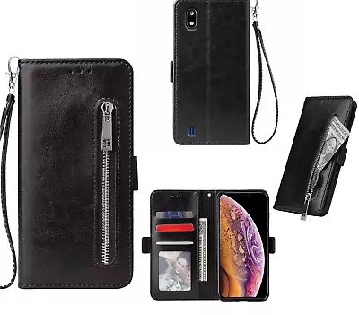 Zte Blade A7 2019 Pu Leather Wallet Case Card Slots Zip Side Magnet • $9.50