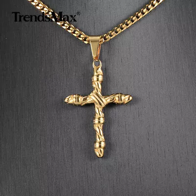 Gold Plated Stainless Steel Vintage Religious Cross Pendant Necklace Men's Chain • $13.86