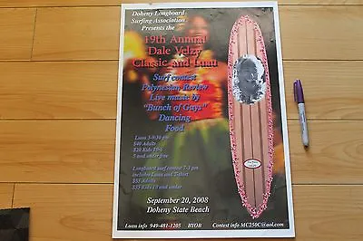  DALE VELZY 2011 Classic Longboard And Luau Doheny Beach 13x19in. Surfing Poster • $33