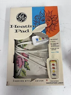 Vtg GE Automatic HEATING PAD ~ Model P-55 Floral Pattern ~ ORIGINAL BOX~tested! • $25