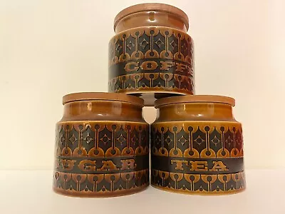 Vintage 3x Hornsea Pottery Heirloom Brown Storage Container Wooden Lid 1970s • £19.99