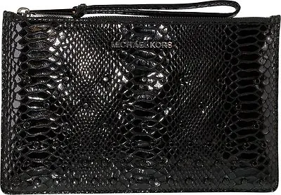 Michael Kors Rhea Black Embossed Python Leathercrystal Wristletclutchhandbag • $194.99