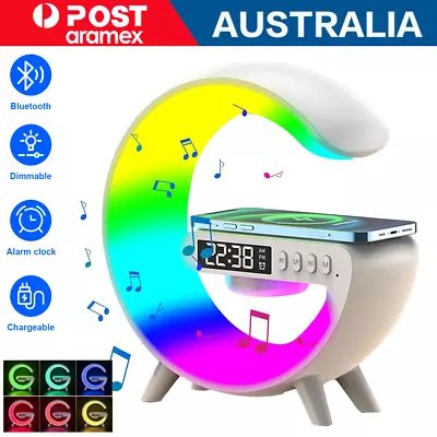 LED G Clock Radio Wireless Charger Bluetooth Speaker RGB Night Light Alarm Clock • $15.95