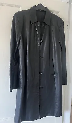 Marks And Spencer M&S Ladies Size 8 Black Long Leather Coat / Jacket • £30