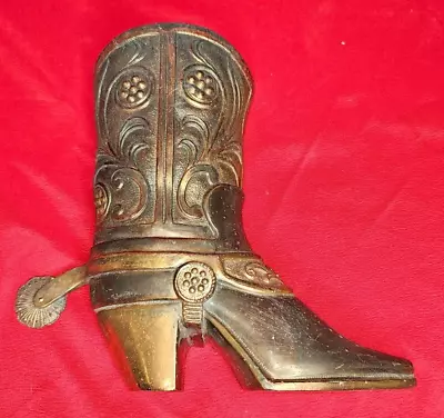 VINTAGE 1950s MCM LARGE BRASS PLATED METAL COWBOY BOOT WALLPOCKET. REALLY COOL! • $26