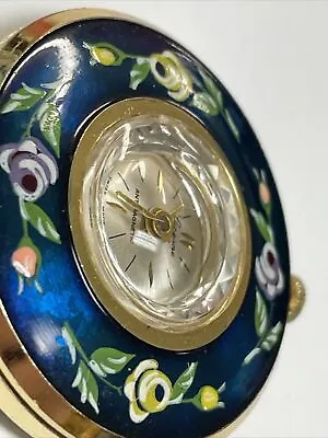 Vintage BLUE ENAMEL Signed Lucerne Pendant Watch Hand Painted Swiss PARTS REPAIR • $25