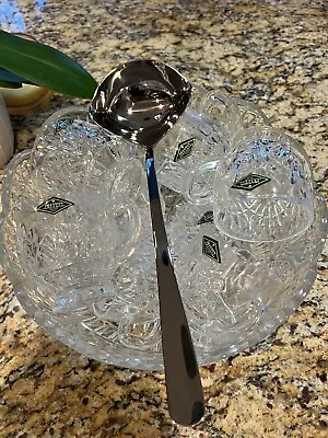 Vintage Shannon Crystal Punch Bowl With 8 Cups And Silver Plated Latle  New • $250